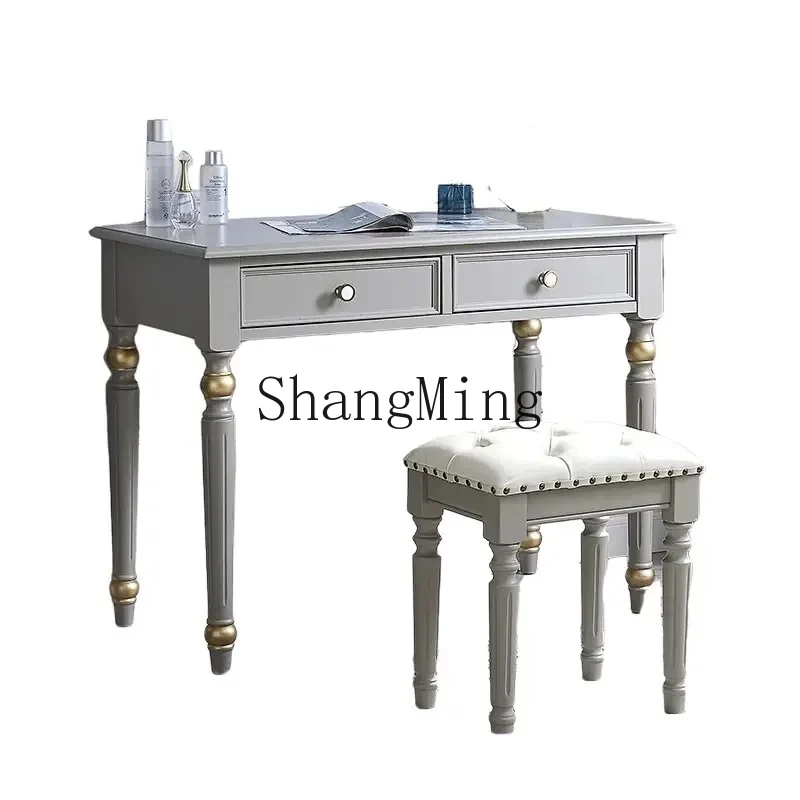 CL light luxury desk solid wood computer home bedroom retro gray small writing study table
