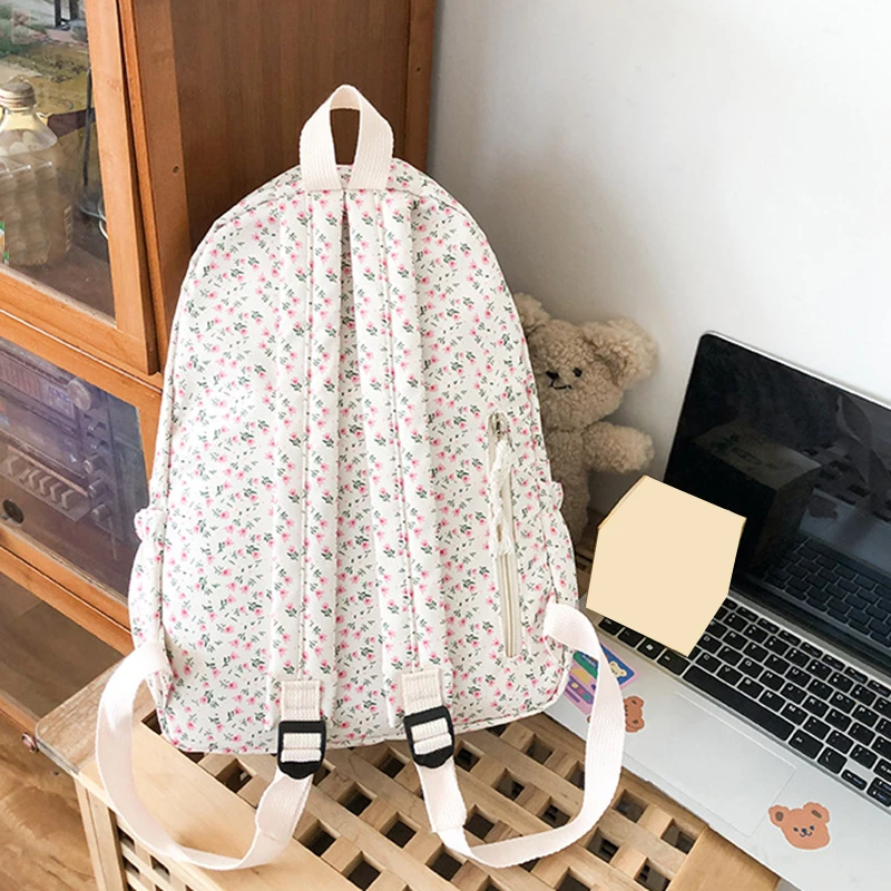 Korean Version Nylon Floral Backpack School Flower Fashion Backpack Junior High School Backpack Travel Bag