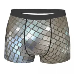 Men's Shiny Silver Disco Ball Pattern Boxer Shorts Panties Mid Waist Underwear Retro 70s Homme Novelty Underpants