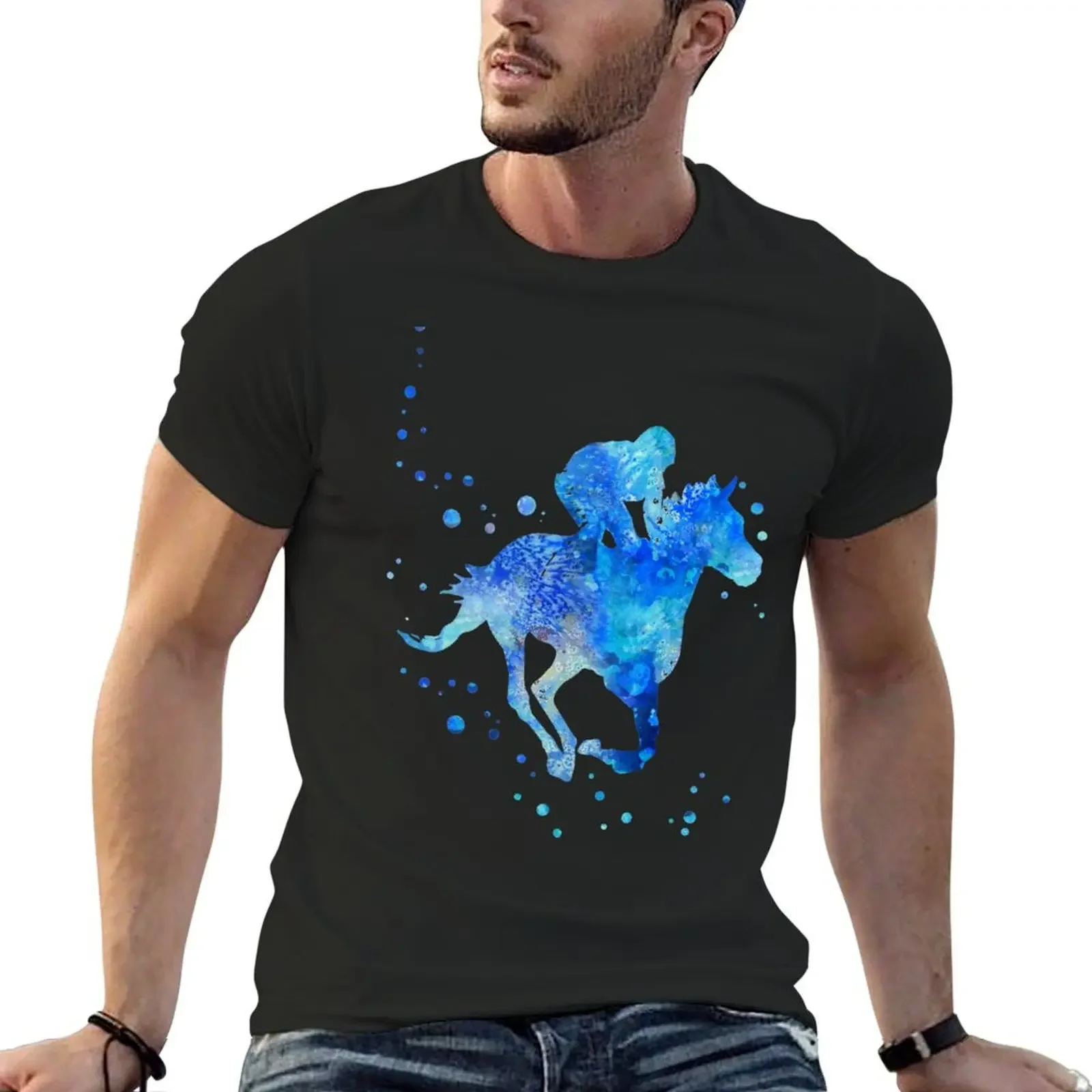 Horse racing, jockey T-Shirt graphic shirts graphic t shirts boys animal print Aesthetic clothing plain black t shirts men