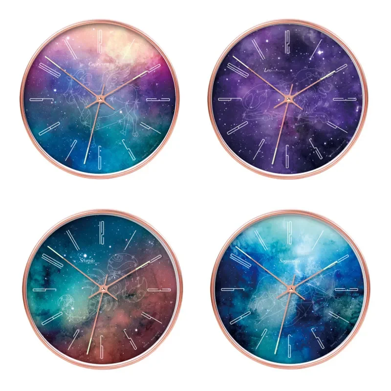 12 Inch Luminous Constellation Wall Clock Modern Simple Creative Silent Quartz No Punching Household Light Luxury Decor