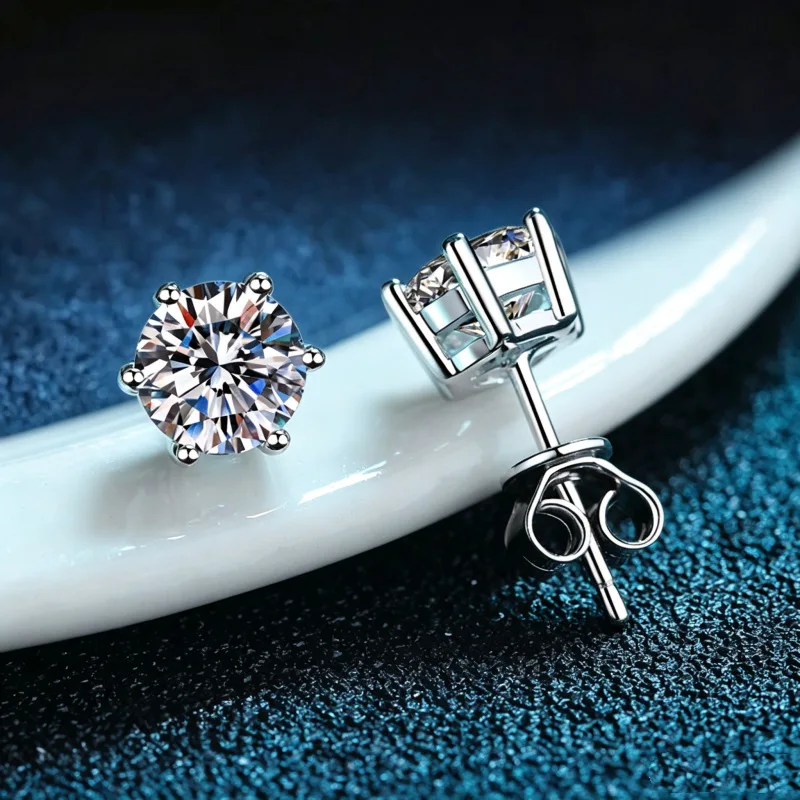 Classic 6‑Prong Round Solitaire Stud Earrings for Sparkling Ear Jewelry Gold Silver Two‑Tone Option Moissanite S925 Sterling Sil
