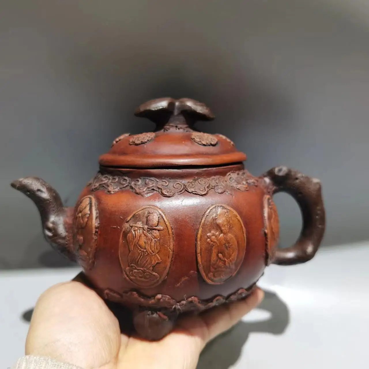 

Unique Old Chinese YiXing Handcraft puyple Clay Teapot,people shape, with mark, Free shipping