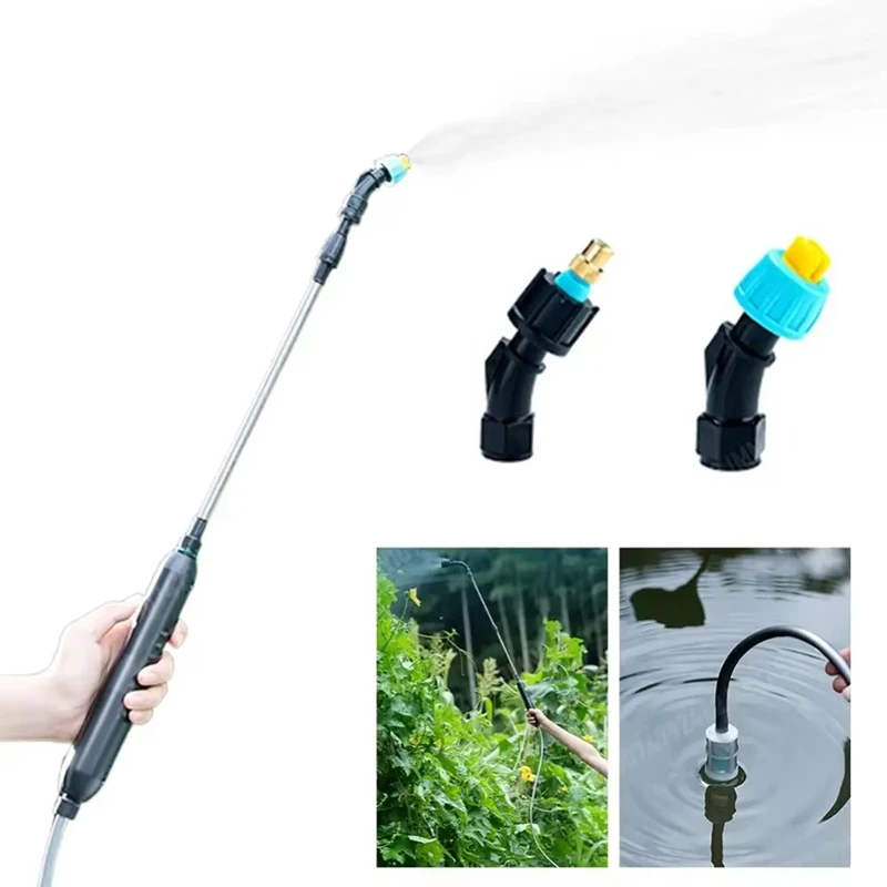 Electric Sprayer With 4M Pipes Garden Watering Spray Gun With 2 Nozzles Type-C/USB Telescopic Irrigation Tools