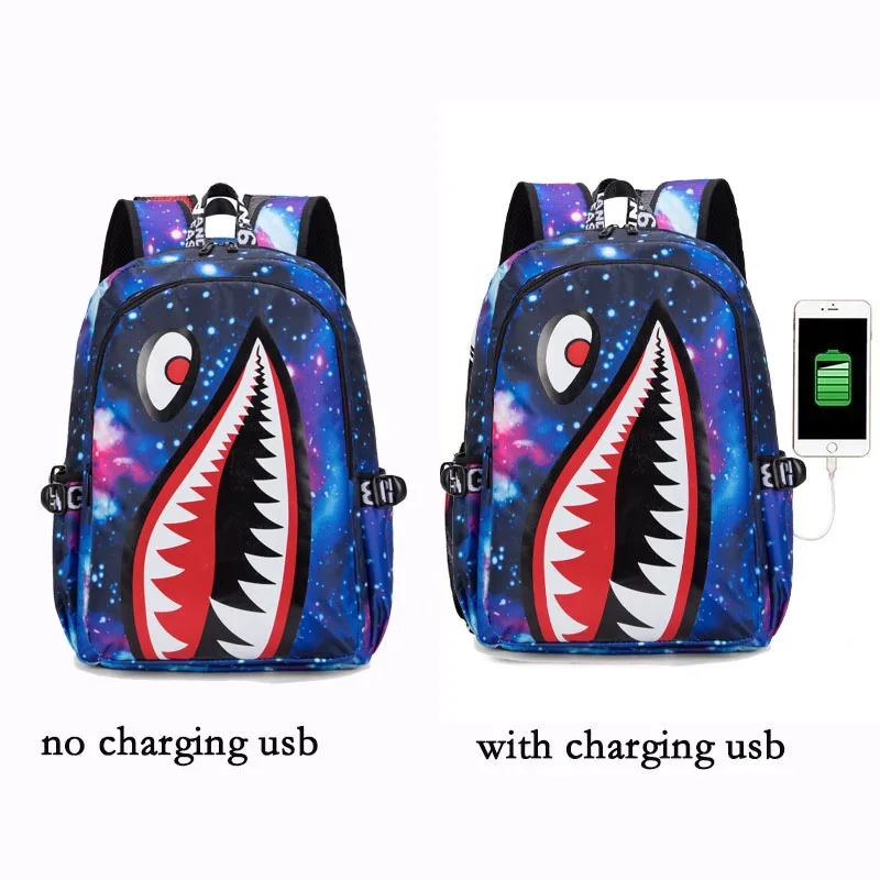 Mochila Anime para homens, mochila com estampa de tubarões-aranha, mochila para laptop, mochila para estudantes, júnior, tendência da moda