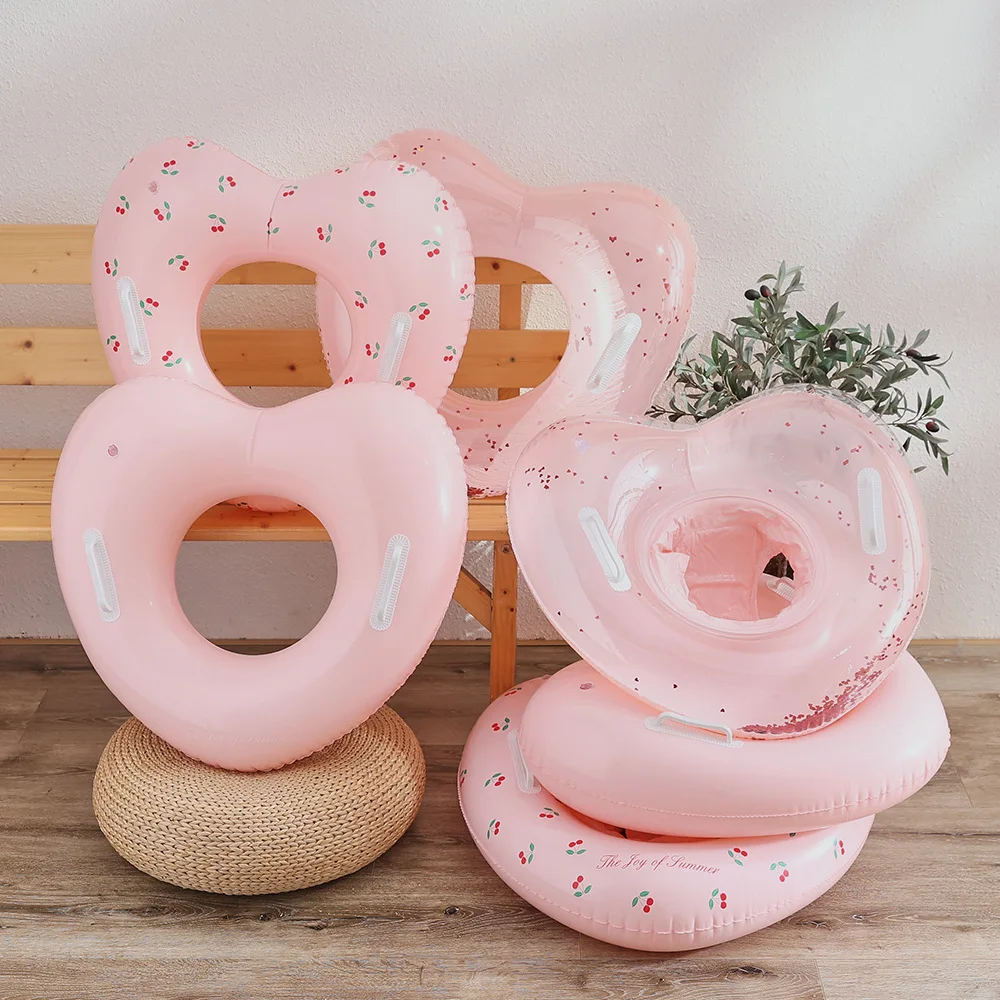 

2026 New Summer Pink Heart Sequins Baby Swim Ring With Handle Sponge Seat Safe Infant Float Beach Party Toy