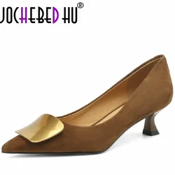 【JOCHEBED HU】Womens Brand Genuine Leather Ladies Shoes High Designer Fashion Versatile high heels Elegant for high heels