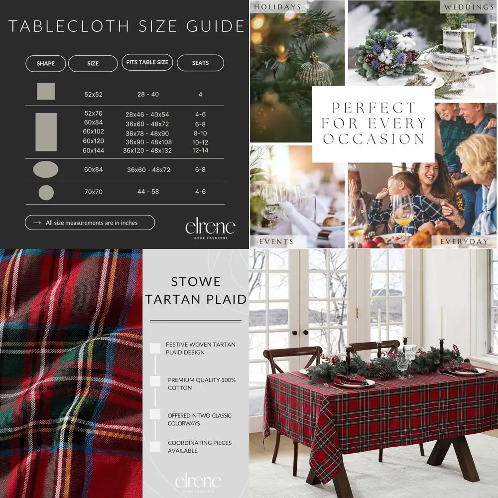 

Red 60x84 Stowe Tartan Holiday Plaid Cotton Rectangle Tablecloth for Christmas/Winter