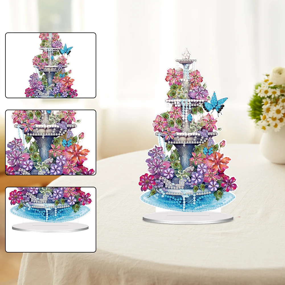 Acrylic Special Shaped Flower Pond Table Top Diamond Painting Ornament Kits Diamond Painting Desktop Ornaments Kit for Beginner