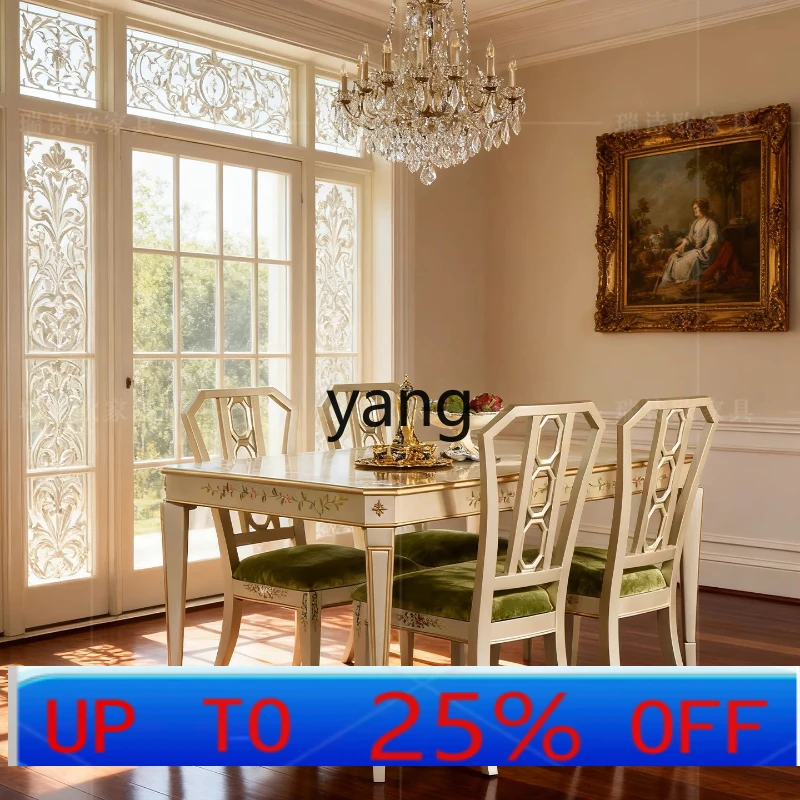 

LH court style solid wood hand-painted dining table and chair combination villa home long table furniture