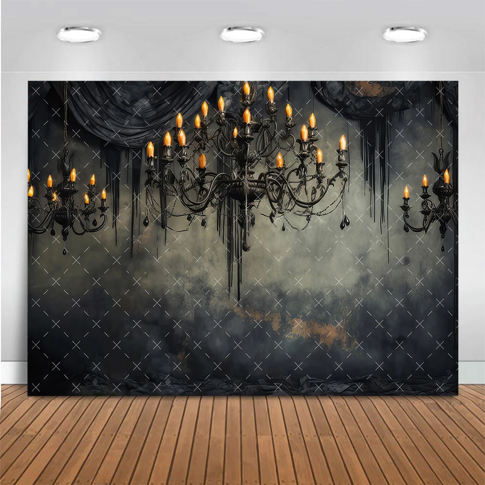 Black Retro Chandeliers Background Halloween Day of the Dead Adult Kids Portrait Photo Banner Studio Props Photography Backdrop