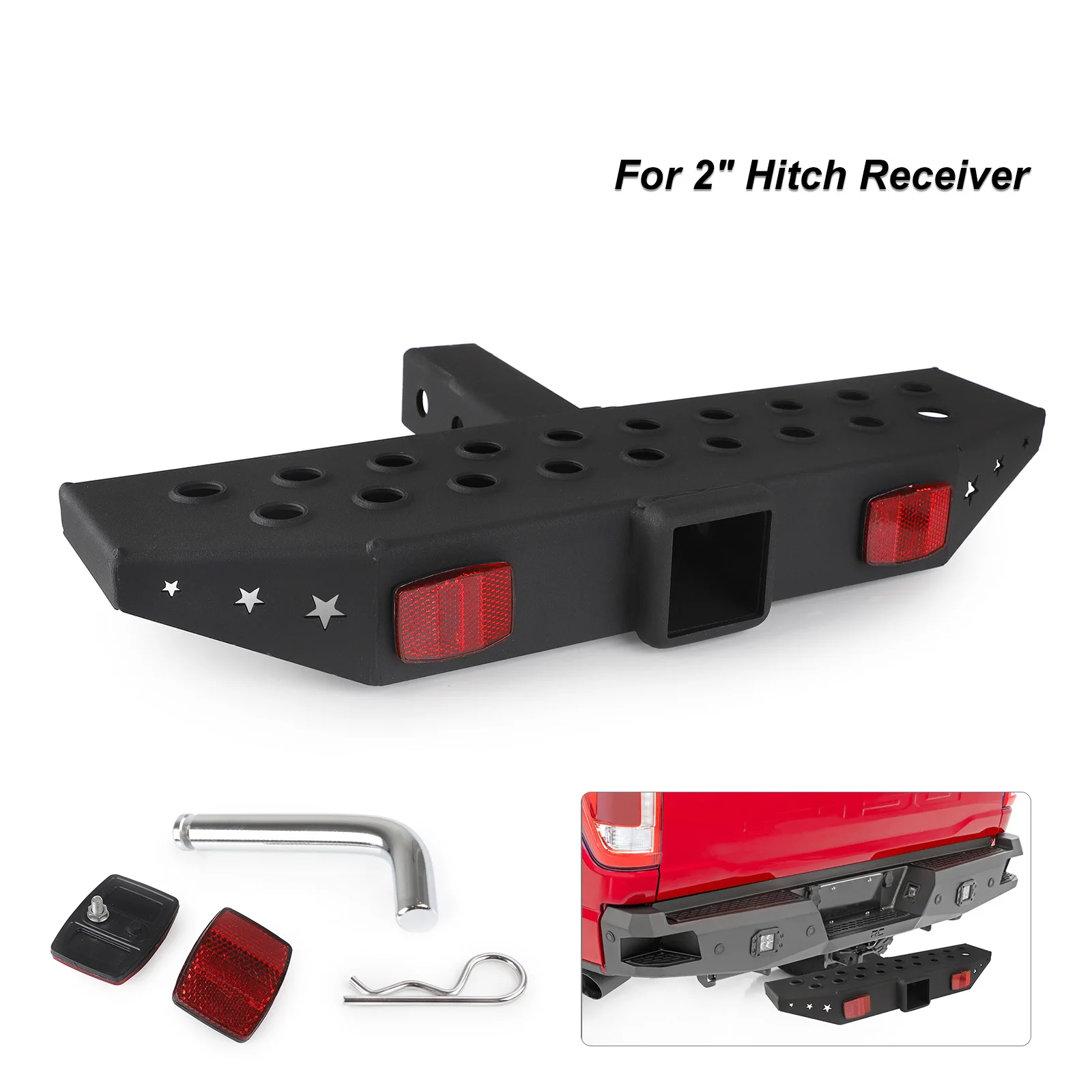 

For RV SUV Truck Flatbed Camper 50cm Hitch Mount Bump Step For 2 inch Hitch Receiver With Anti Slip Platform & Safety Reflectors