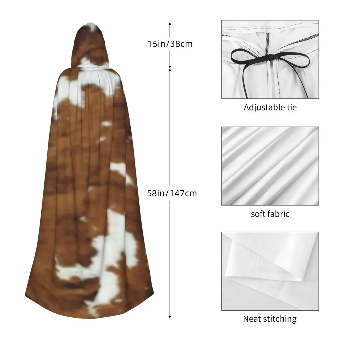 Brindle Cow Hide Long Hooded Cloak Witch Medieval Costume Cosplay Cape HalloweenVampire Adult Unisex