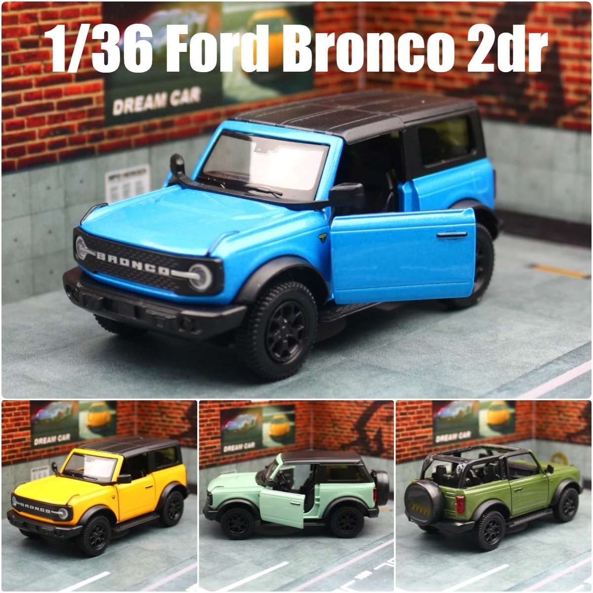 1/36 Ford Bronco SUV Off-Road Toy Car Model For Children RMZ CiTY Diecast Miniature Pull Back Collection Gift for Kid Boys