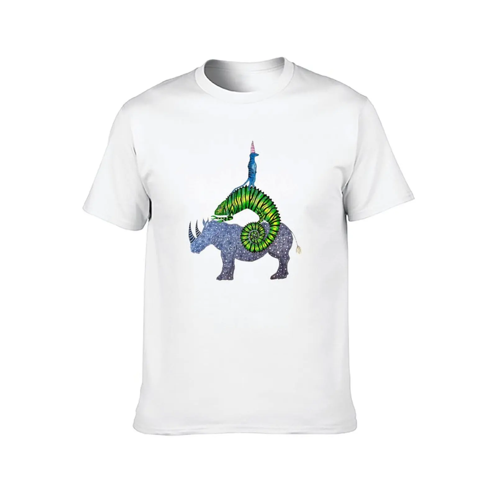 Mongoose, Chameleon, & Rhino Head to a Party 티셔츠 남자 티셔츠 그래픽 티셔츠