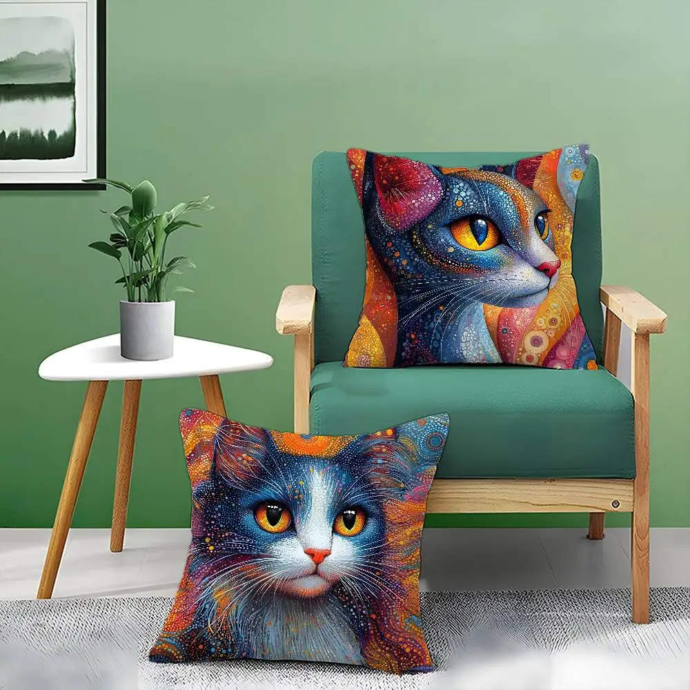 مطبوعات القطط الغريبة كيس وسادة الراحة أريكة سرير حريري أنيق غير مرئية سستة غطاء وسادة الزخرفية #6