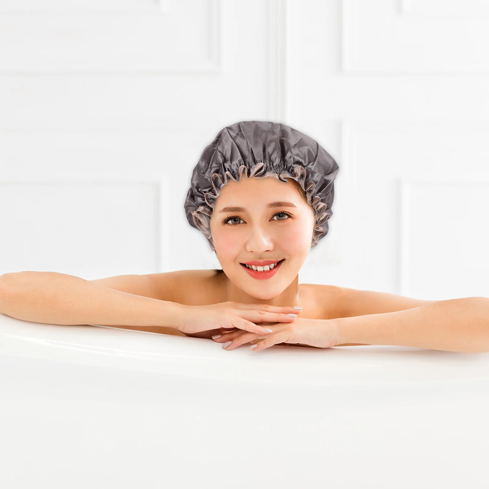 

3Pcs Double-Layer Waterproof Bath Caps Simple Peva Thickened Reusable Shower Caps for Women Makeup and Bathing