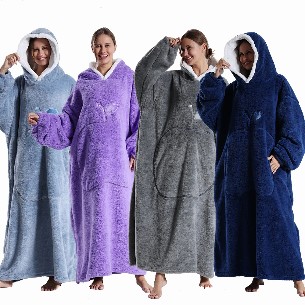 

Одеяло для ношения большого размера, уютный теплый свитшот для взрослых, Женский Мягкий Свитшот для подарка, длинный пуловер для взрослых, одежда