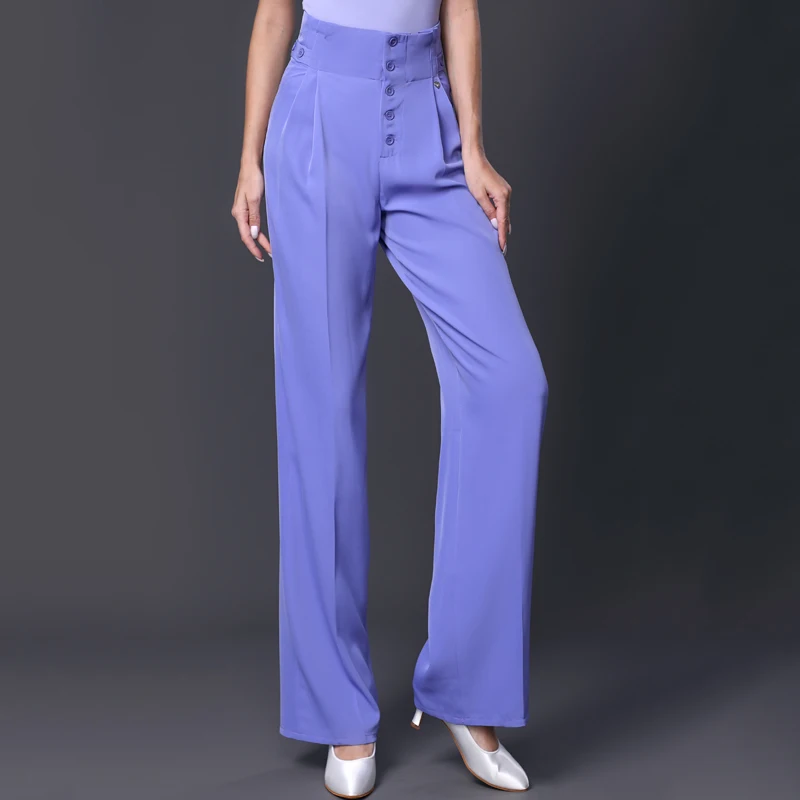 Pantalones de baile latino moderno para mujer, pantalón de cintura alta, pantalones de pierna ancha, ropa de práctica, Ropa de baile de salón, 3 colores, SL7331