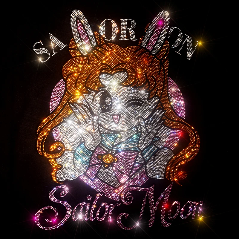 Cartoon kawaii t shirts for female rhinestones tops short sleeves cotton sailor moon T-shirts high quality tees