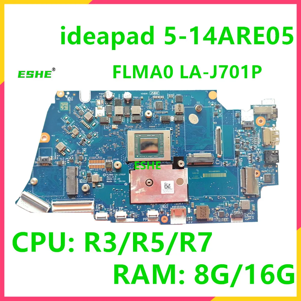 Placa-mãe do Portátil para Lenovo Ideapad La-j701p 514alc05 5-14are05 5b20z26875 5b21a98866 r3 r5 Cpu r7 8g 16g Ram 100 Novo