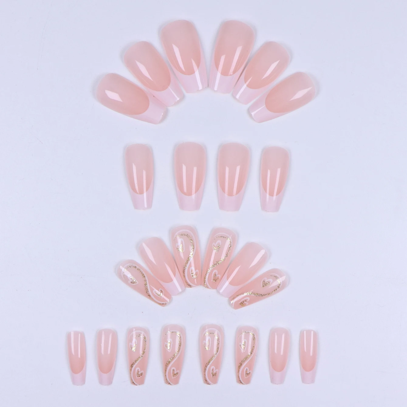 24 قطعة من الأظافر الذهبية اللامعة المضغوطة المربعة المزيفة باللون الأبيض بتصميم فرنسي مدبب مع الحب، هدية عيد الحب الشتوية #2