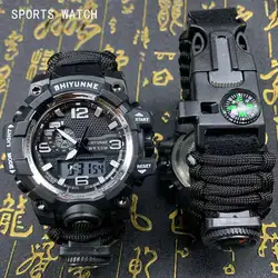 SHIYUNME Outdoor Sports LED Digital Mens Electron Watch bussola impermeabile fischietti multifunzione doppio Display orologi al quarzo