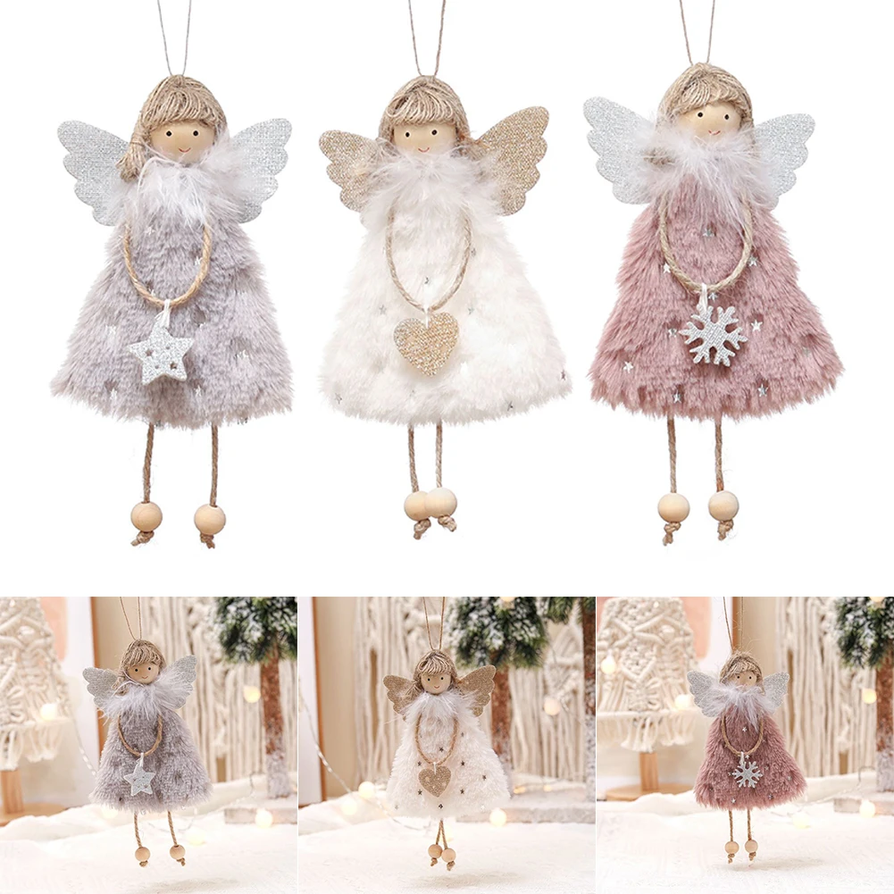 จี้เครื่องประดับ Angel จี้ตุ๊กตาคริสต์มาสตกแต่งแขวนสีชมพู Plush Table Decor ครัวเรือนสีขาว