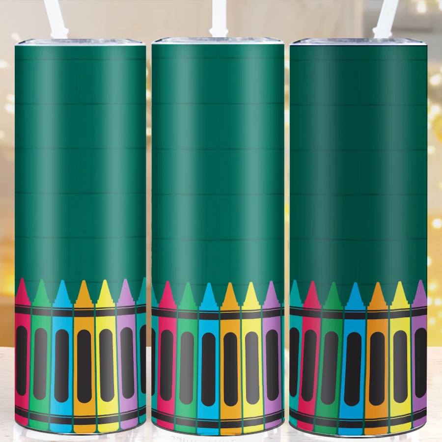

20oz School Straight Water Bottle Straw Lid 3D Print Crayon Stainless Steel Outdoor Vacuum Travel Cups Birthday Gift For Her