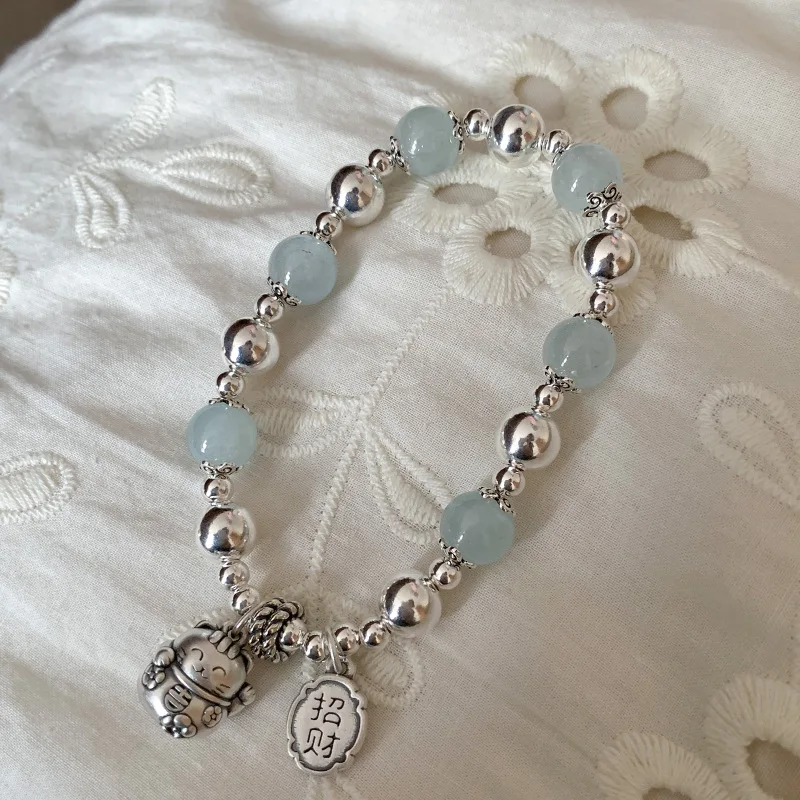 سوار من الفضة الإسترليني مع كرة مرنة صينية للنساء ، قطة محظوظة ، حظ جيد ، موضة فتاة ، هدية مجوهرات ، دروبشيب ، بيع بالجملة #2