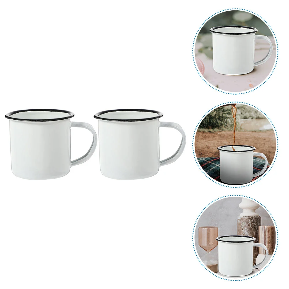 

2 Pcs Coffee Cups Old Retro Drinking Glass Winter Mug Iron Small Camping White Heat Water Rustic Mugs Toddler