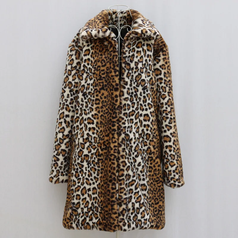 

s-6XL Size 2024 Fashion Men Jacket Leopard Print Imitation Mink Fur Outerwear Men's Winter Coat Super Warm Casual Long Parkas