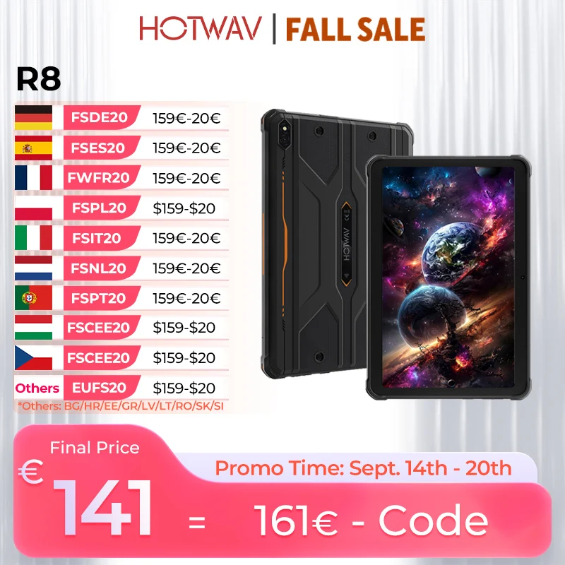 Hotwav Tablet Resistente R8, Pantalla HD+ de 10.1'', Batería Masiva de 10800mAh, Sistema Operativo Android 14, Octa-core, 4GB, 128GB, Tablet PC Global