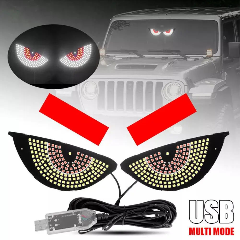 1Pair Car Devil Eyes Light Modification Eye Animation Led Decor Pixel Panel Lamp Lamp Trim Display USB Window Multi-Mode M8U0