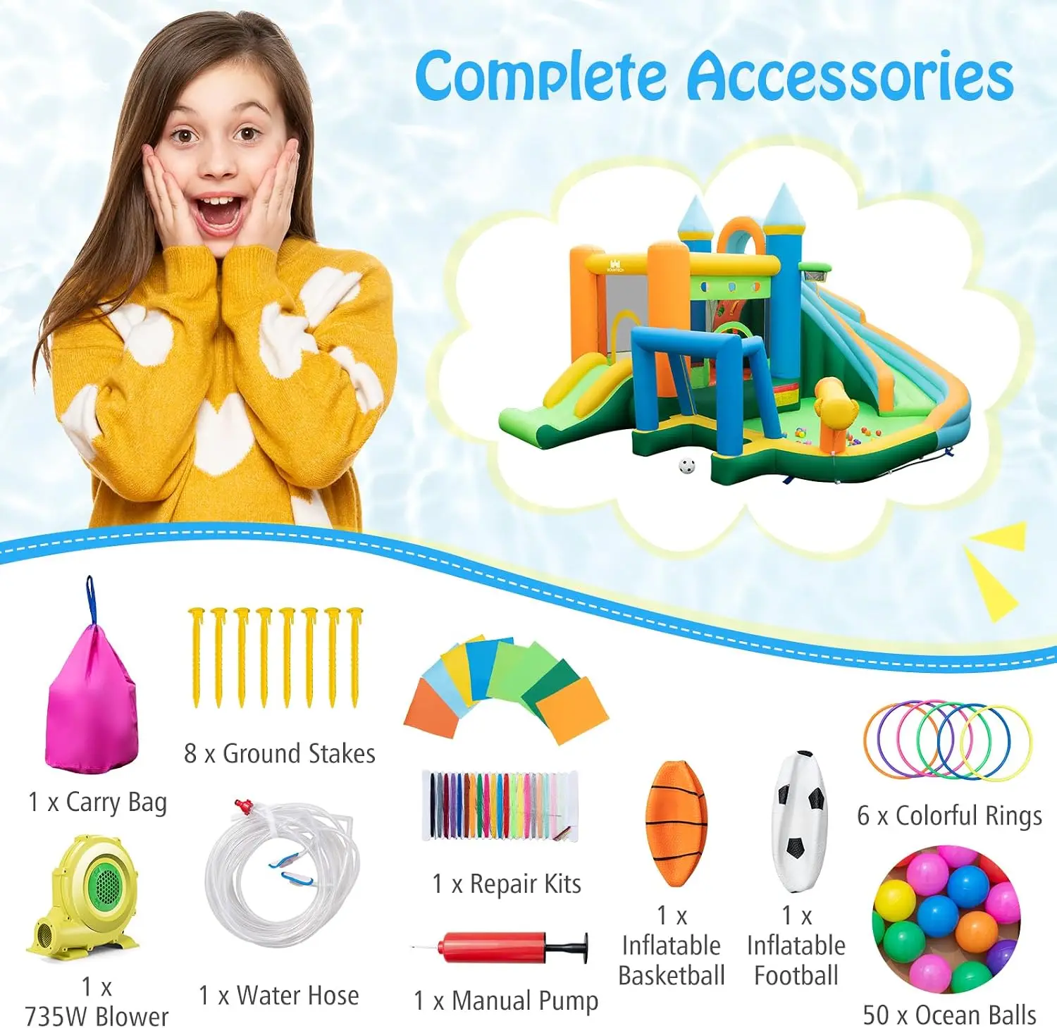 9-in-1 Inflatable Water Slide Bounce House for Big Kids - Dual Slides, Ocean Balls, Soccer Gate, Blower Included - Outdoor Backyard Jump Castle Gift view 4