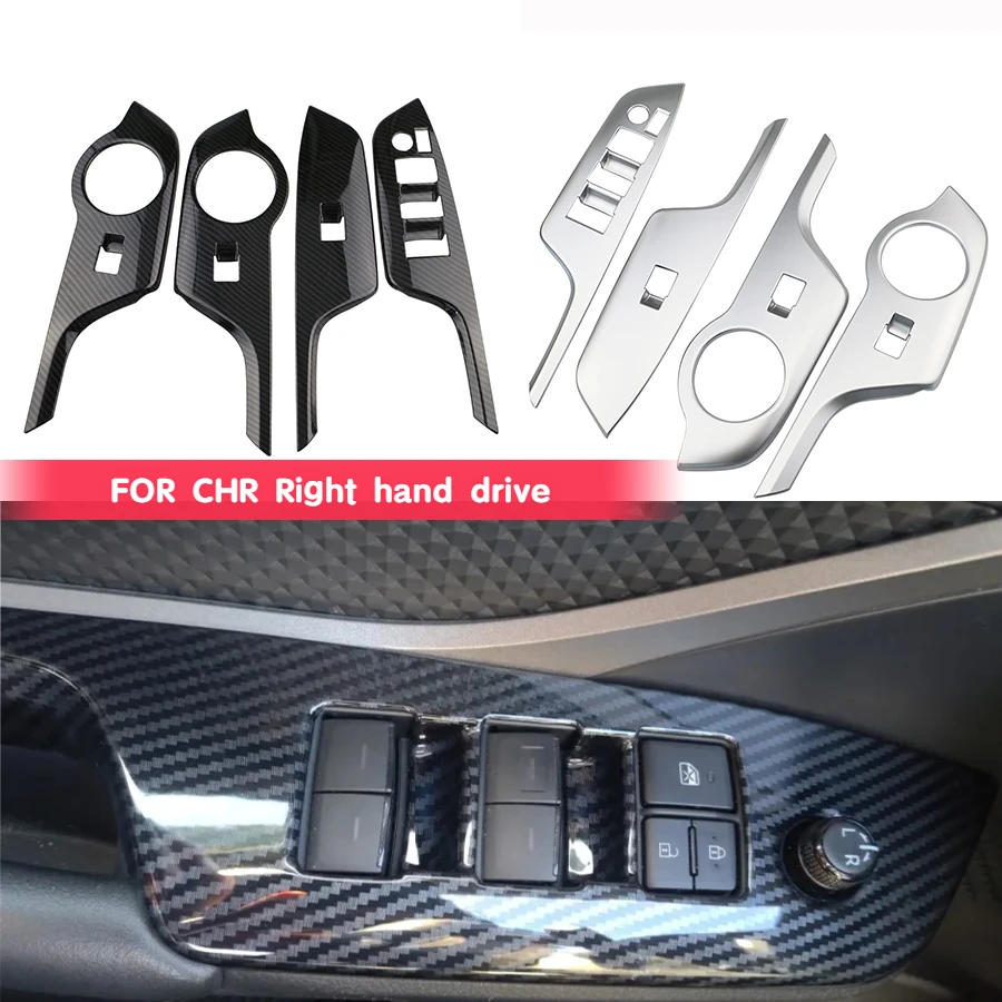 Carbon Fiber Style ABS Window Lift Switch Button Panel Cover Trim Right Drive for Toyota C-HR CHR 2016-2018 RHD