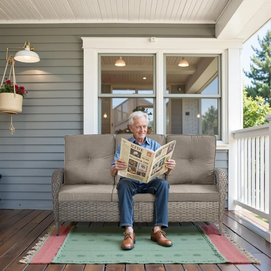 Belord Outdoor Patio Furniture 3 Seater Wicker Sofa with Removable Cushions Deep Seat and High Backrest AllWeather Rattan Couch