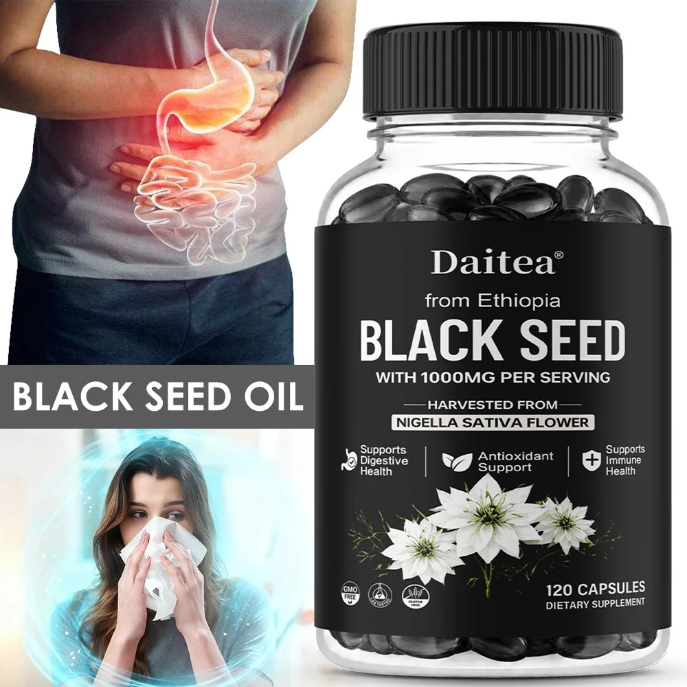 Ethiopian Black Seed Oil 1000mg, with Thymoquinone, for Daily Wellness & Vitality, 120 Softgels, Non-GMO