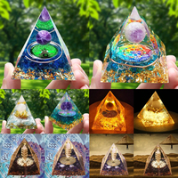 Crystal Stone Orgone Pyramid, Yoga Meditation Statue , Room Decor Ornament, Natural Amethyst, Peridot, Reiki Chakra Meditation