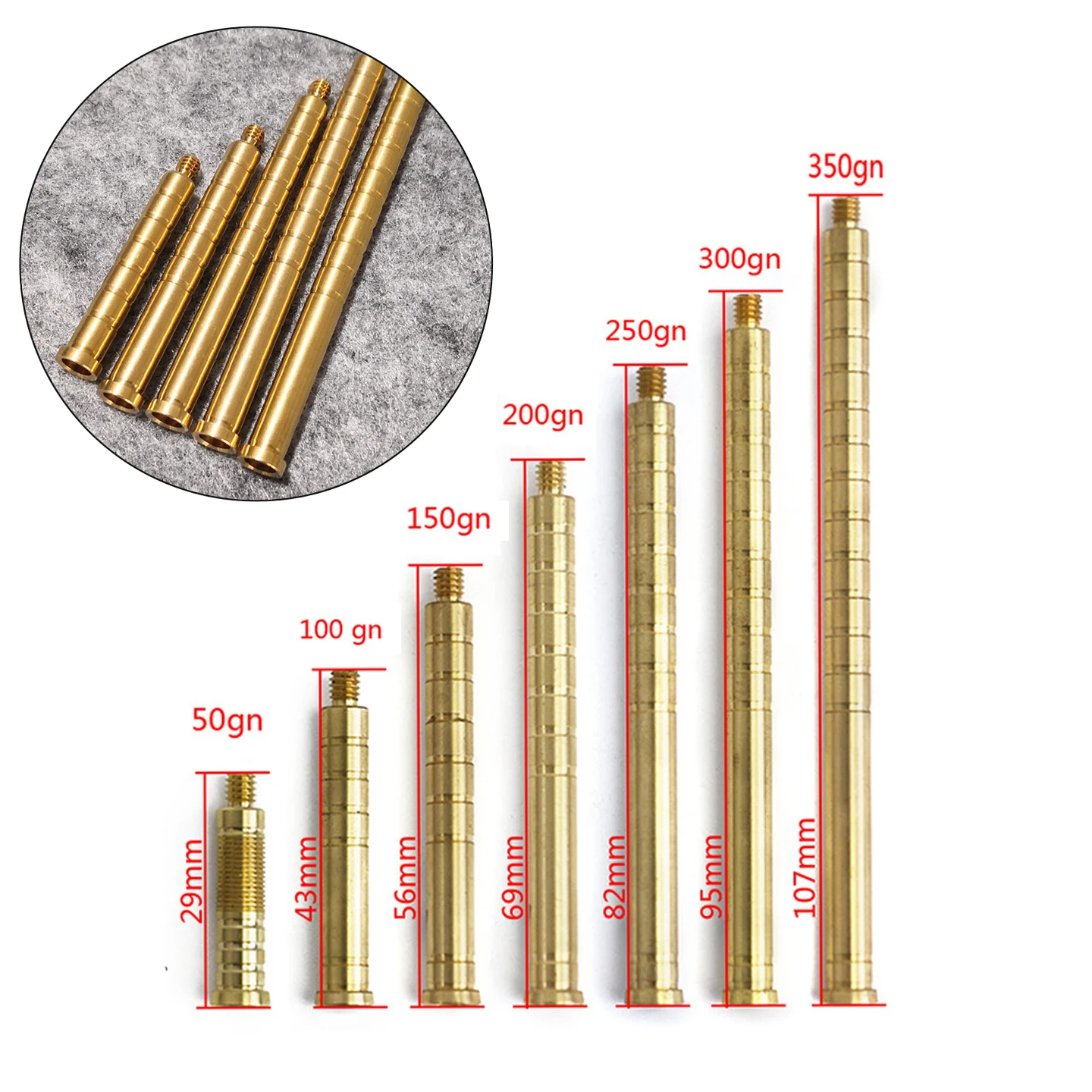 Archery Insert Brass Weight Arrow Connector Copper Inserts 50/100/150/200/250/300Gr ID6.2mm Arrow Shaft Shooting Accessories