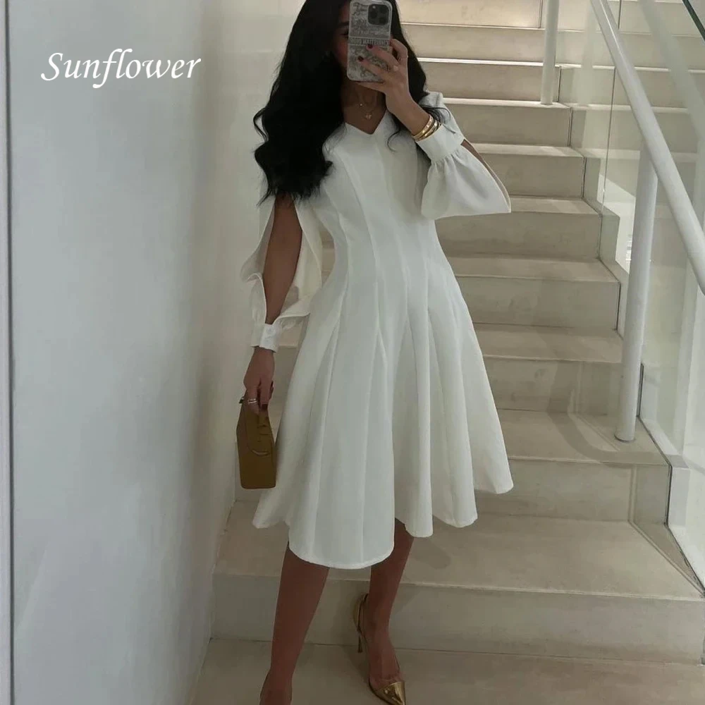 Sunflower V-Neck Satin A-LINE 2024 High Quality Slim Gown Knee-Length Formal Evening Dress