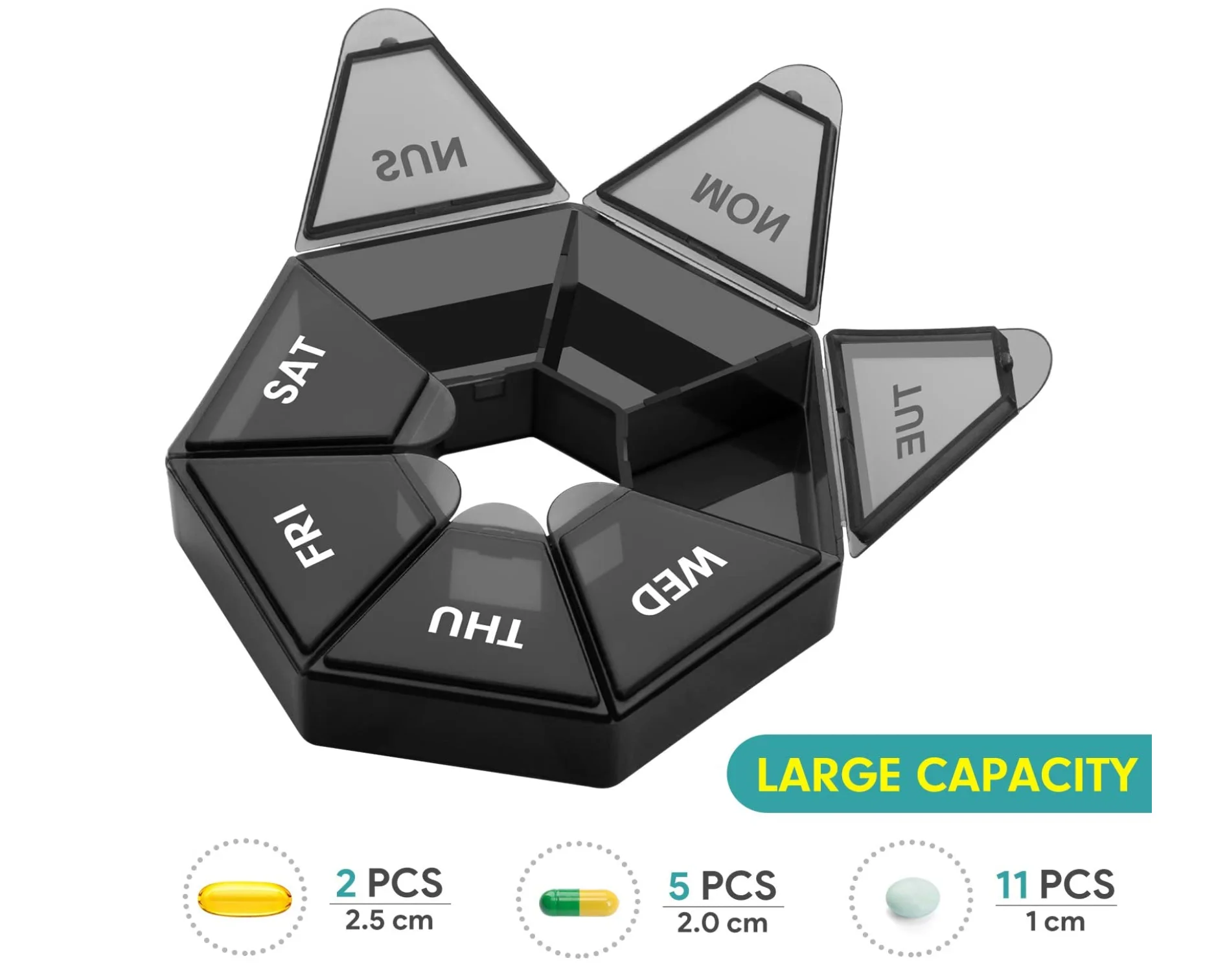 Portable Mini Round Plastic Pill Case Box Travel Pill Container 7 day Weekly Pill Organizer