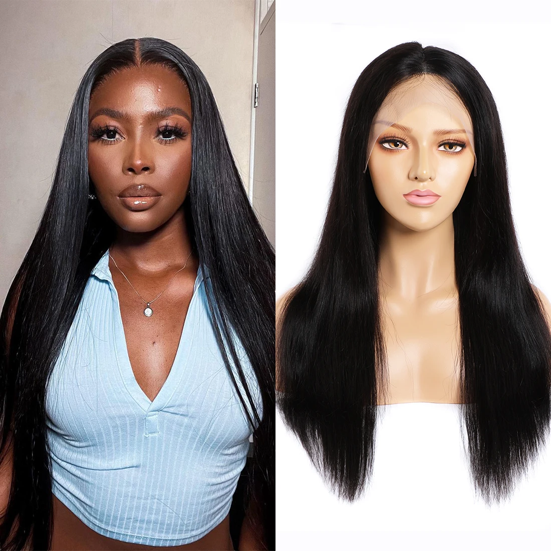 

Alibele Straight Human Hair Wigs 30 Inch 13x6x1 T Part Lace Wigs Brazilian Remy Easy Install Pre Plucked Natural Color For Women