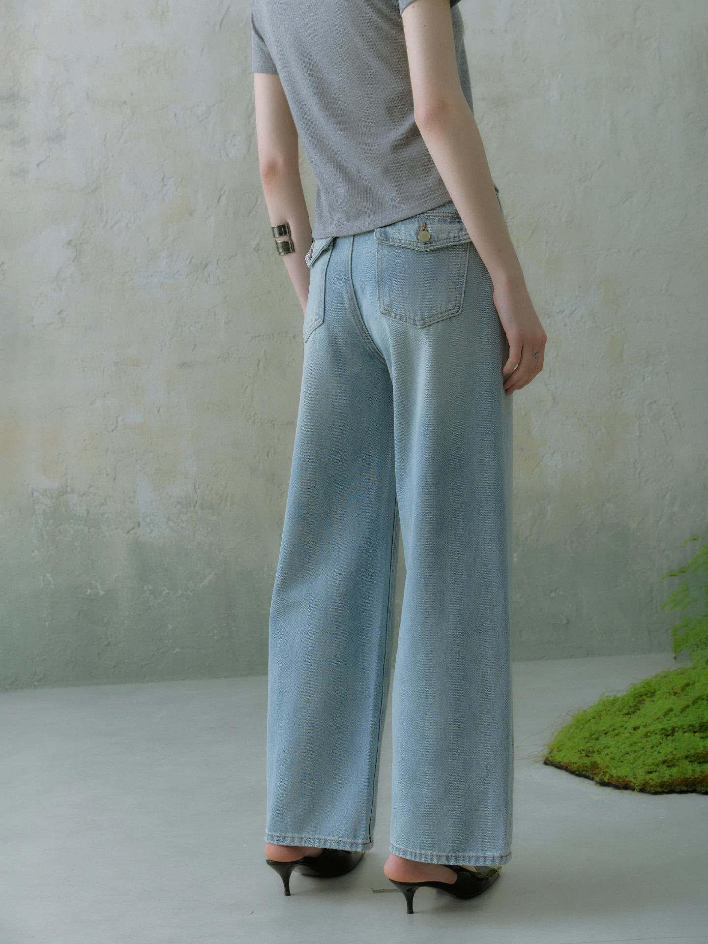 

High Waist Straight Leg Blue Jeans Women's Retro Back Pocket Washed Denim Pants Slimming Wide Leg Trousers Breathable Spring ...