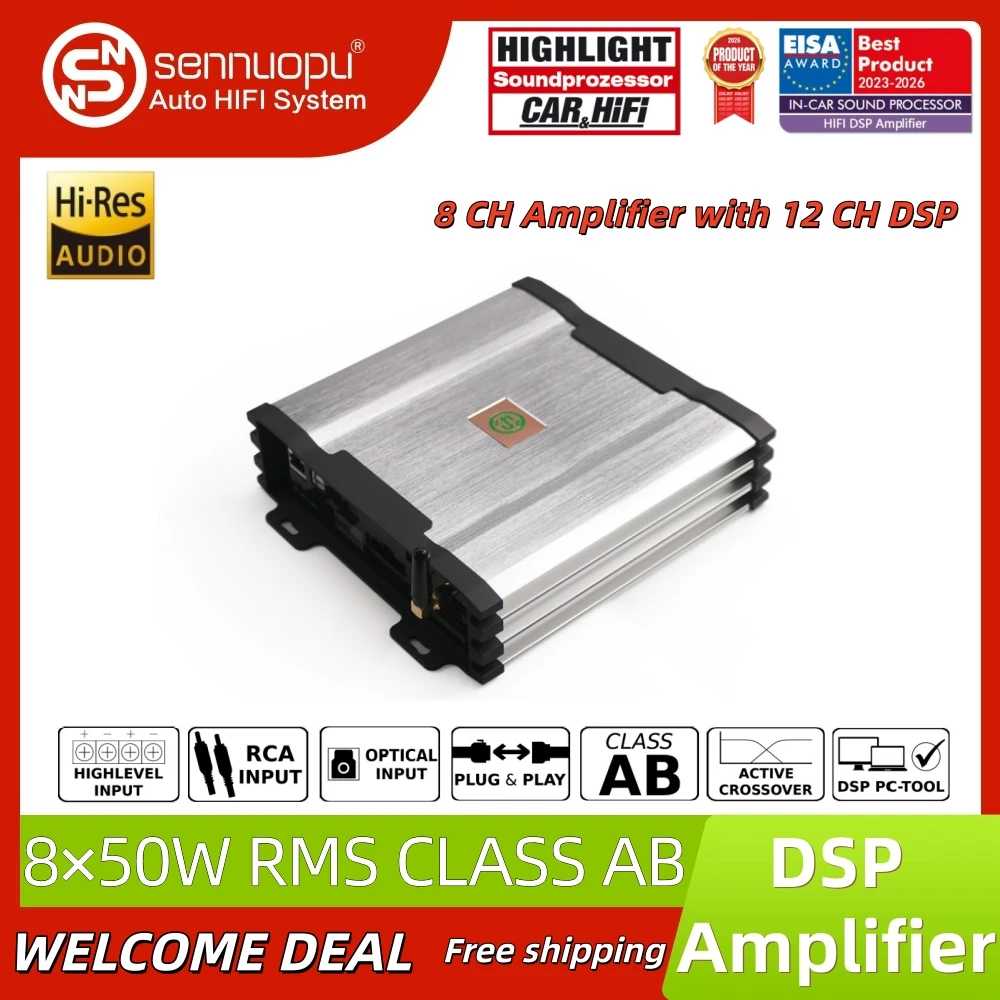 Sennuopu X812B 12CH DSP Car Processor | Integrated 8×50W Amplifier, Fits BMW, Mercedes-Benz and Most Vehicle Models
