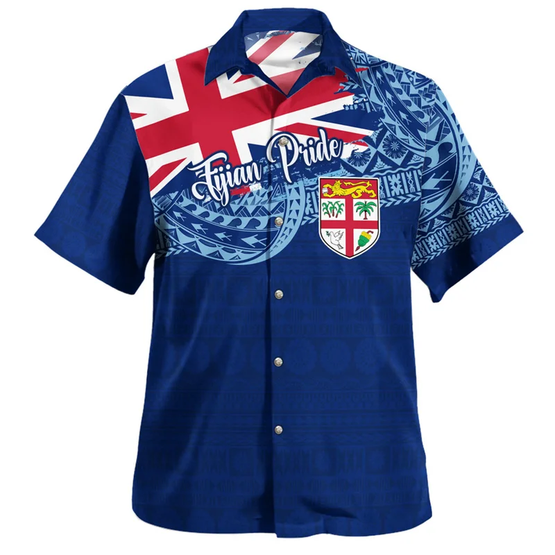 Summer Harajuku New 3D Polynesian Fiji Flag Emblem Printig Shirts Men Fiji Coat Of Arm Graphic Short Shirts Fashion Top Clothing