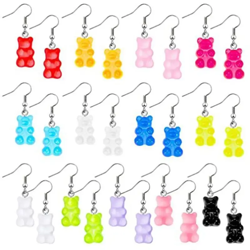 Fashion Simple Cute Colorful Acrylic Animal Bear Dangle Earrings for Girls Women Children Birthday Gift Lovely Jewelry