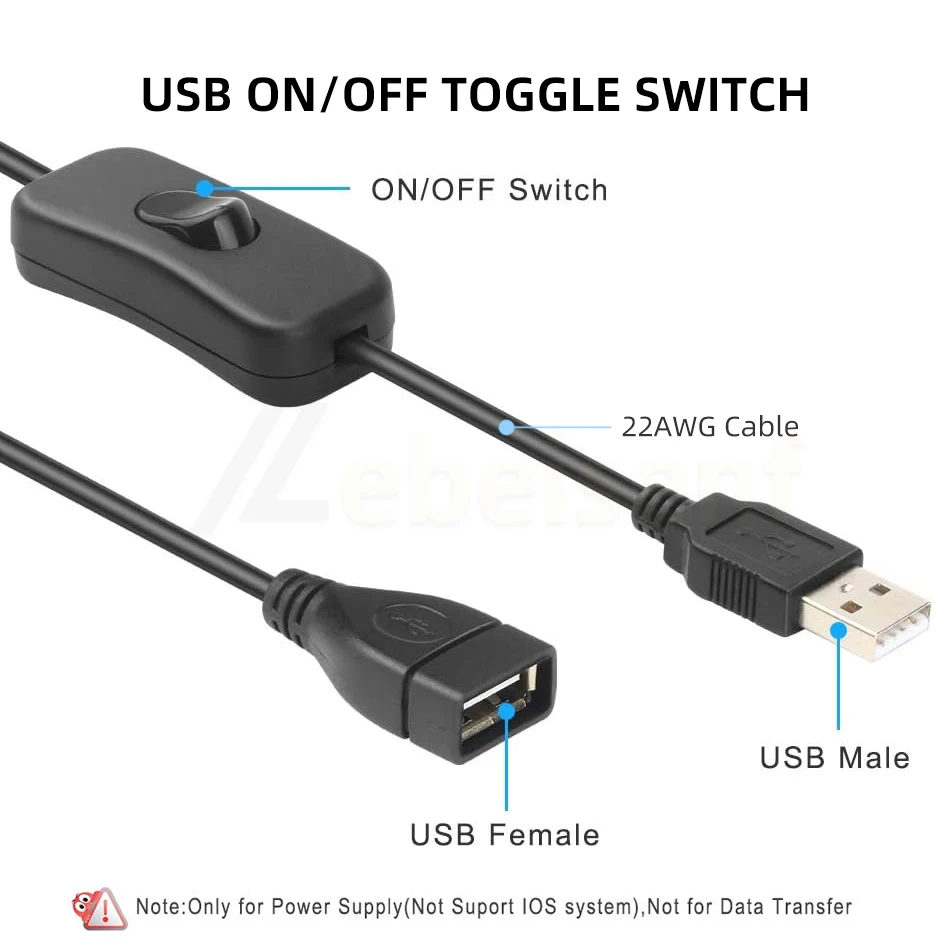 Cable USB macho a hembra con interruptor de encendido/apagado, perilla de botón blanco y negro, controlador de atenuación en línea táctil para