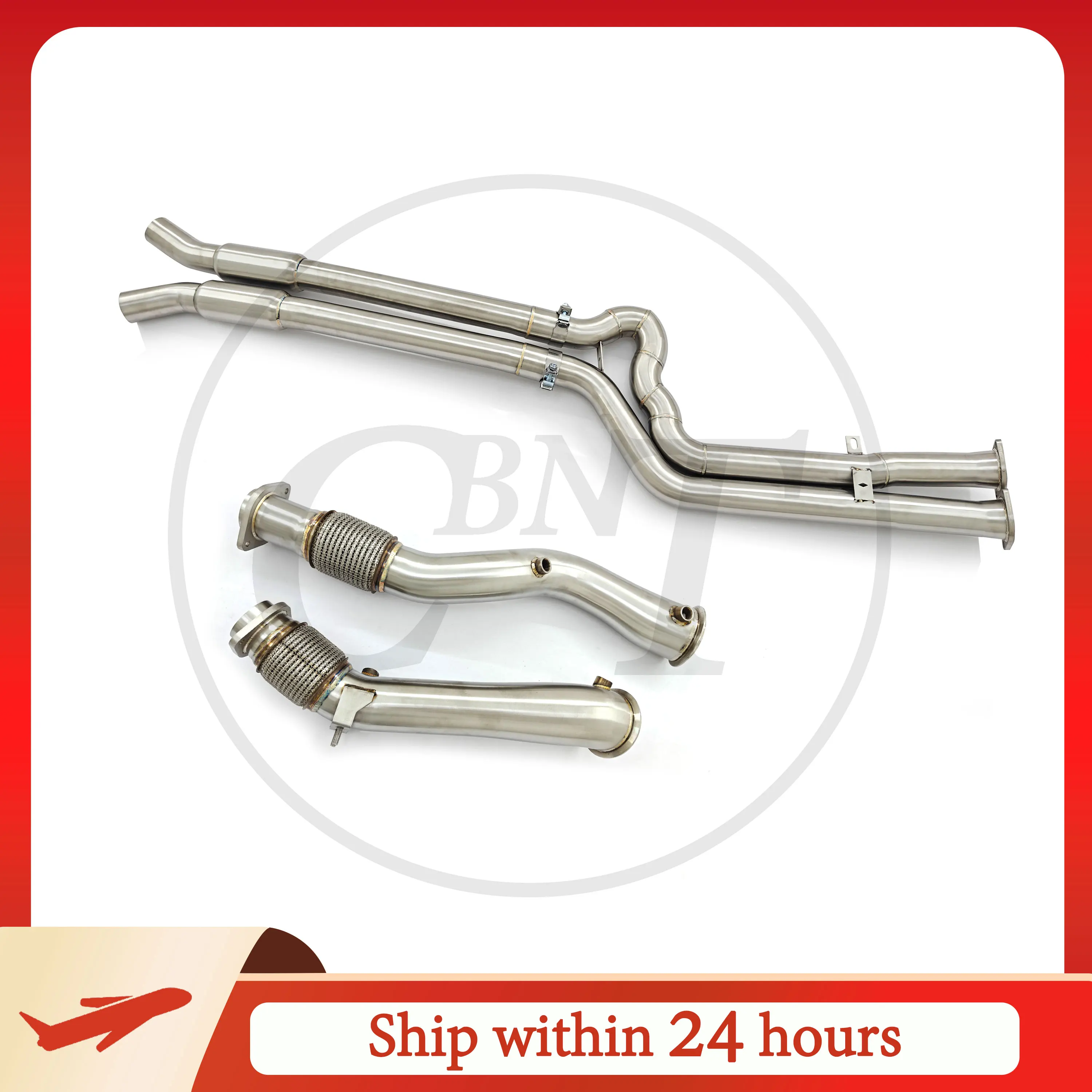 

CBNT Downpipe & Equal Length Mid Pipe with Resonators Exhaust Pipe SS304 Exhaust System for BMW X3M F97 X4M F98 S58 3.0T