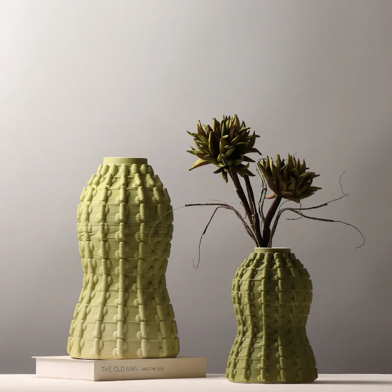 Ceramic Vase Green Geometric Cactus Flowerpot Ceramic Handicrafts Flower Arrangement Accessories Home Decoration